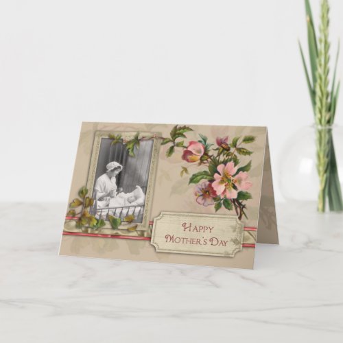 Vintage Mother and Child with Flowers Card