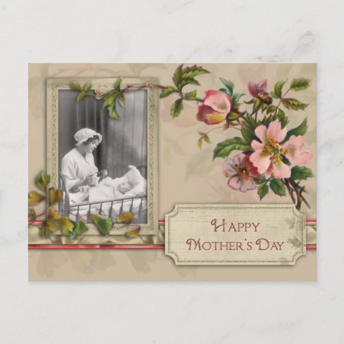 Vintage Mother and Child with Flowers Postcard