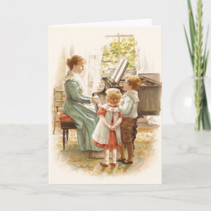 Vintage Mother And Children With Piano Card