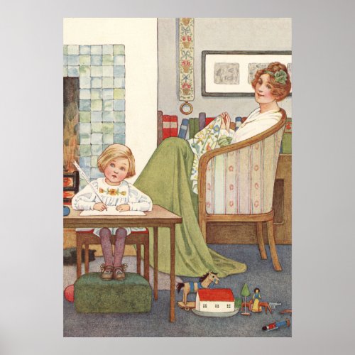 Vintage Mother and Son by Millicent Sowerby Poster