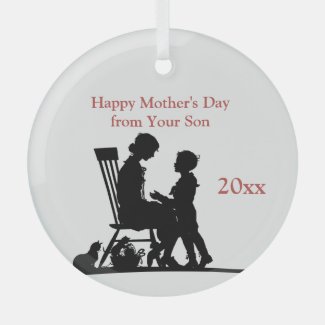 Vintage Mother and Son Silhouette, Mother's Day  Glass Ornament