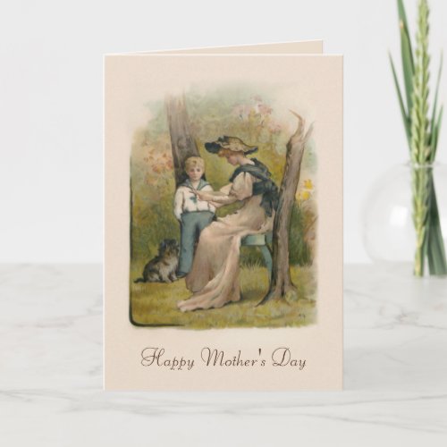 Vintage Mother and Son with Puppy Card
