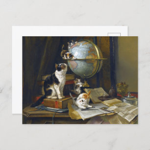Vintage Mother Cat Kittens Geography World Globe Postcard