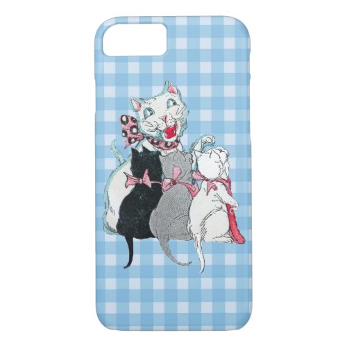 Vintage Mother Cat Three Kittens Pink Bows iPhone 87 Case