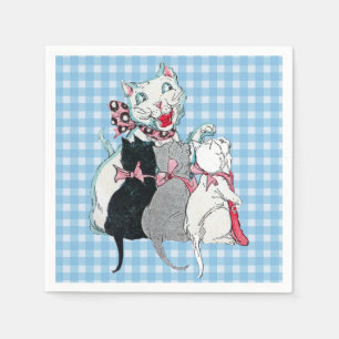 Vintage Mother Cat Three Kittens Pink Bows Napkins