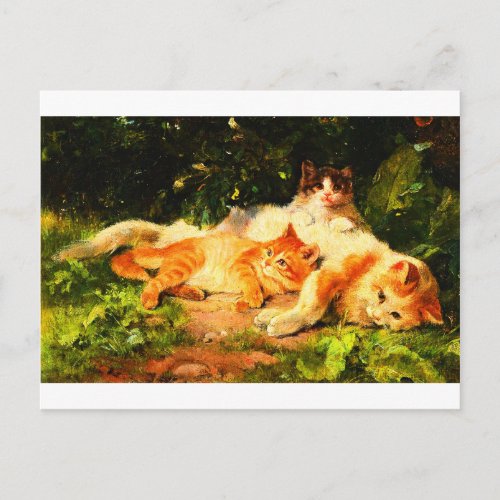 Vintage Mother Cat with Her Playful Kittens Postcard