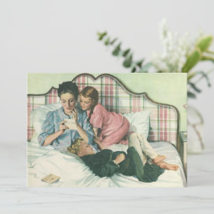Vintage Mother Day, Children Reading Cards in Bed