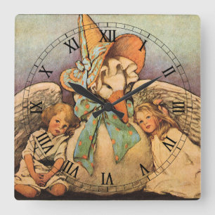 Vintage Mother Goose Children Jessie Willcox Smith Square Wall Clock