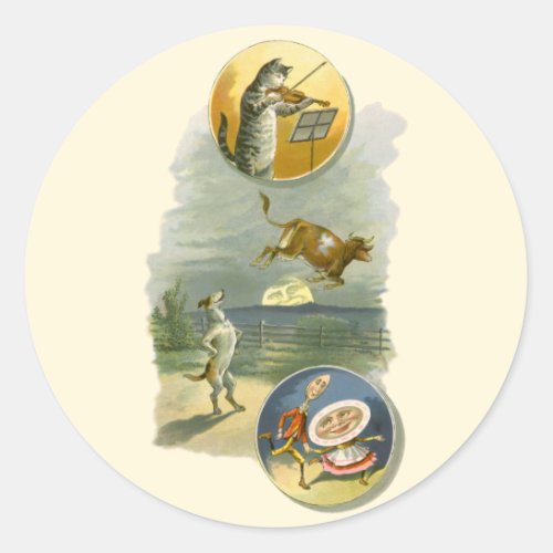 Vintage Mother Goose Nursery Rhyme Hey Diddle Classic Round Sticker