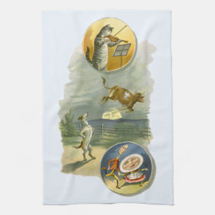Vintage Mother Goose Nursery Rhyme Hey Diddle Kitchen Towel
