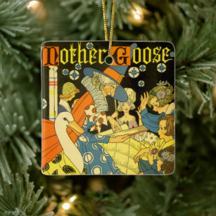 Vintage Mother Goose Reading Books to Children Ceramic Ornament