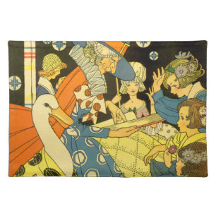Vintage Mother Goose Reading Books to Children Cloth Placemat