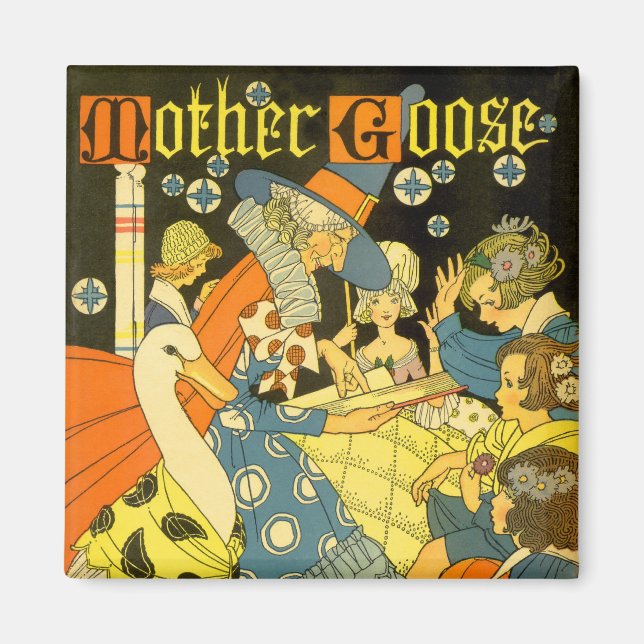 Vintage Mother Goose Reading Books to Children Magnet (Front)