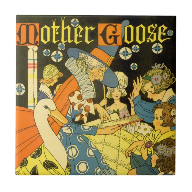 Vintage Mother Goose Reading Books to Children Tile (Front)