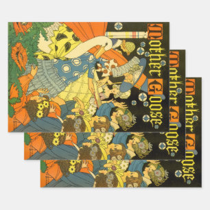 Vintage Mother Goose Reading Books to Children Wrapping Paper Sheets