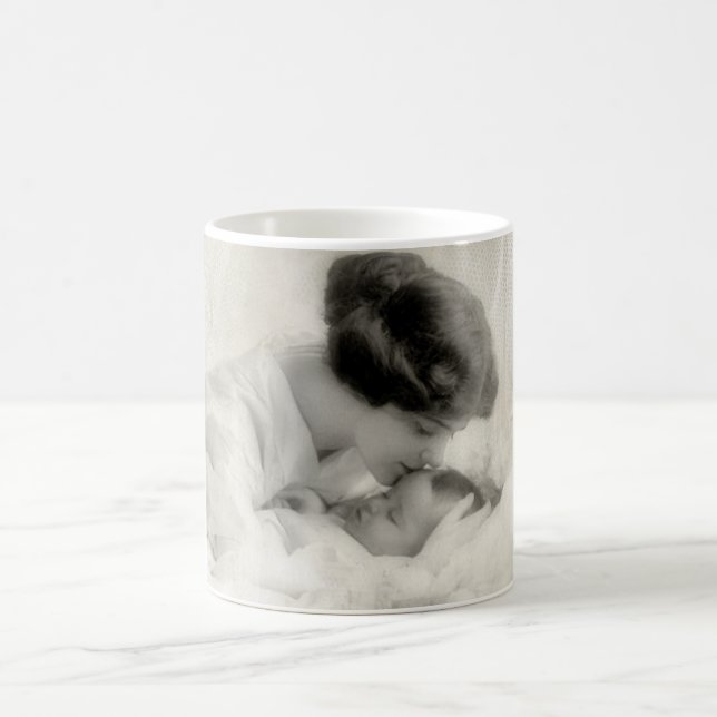 Vintage Mother Kissing Baby in Bassinet Coffee Mug (Center)