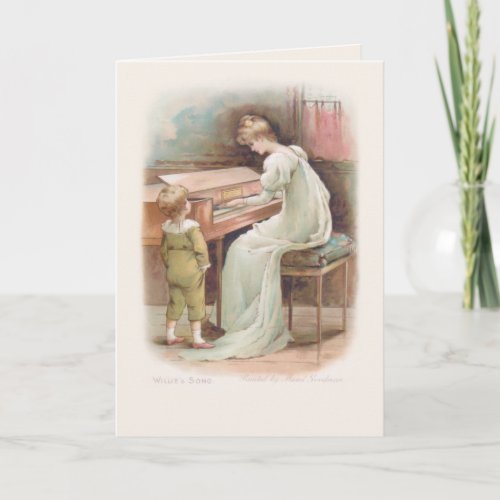 Vintage Mother Playing Piano for her Son Card