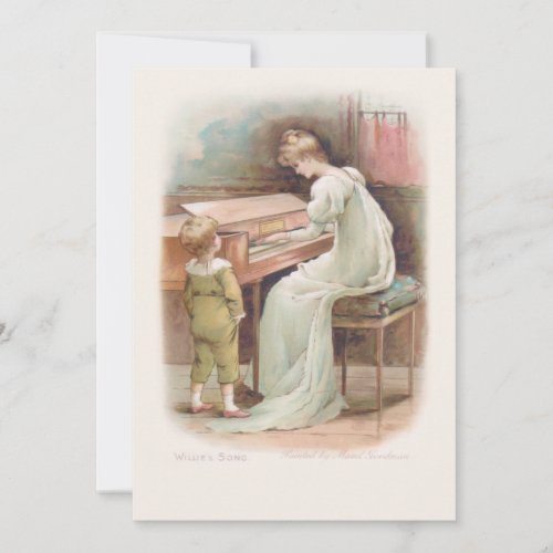 Vintage Mother Playing Piano for her Son Holiday Card
