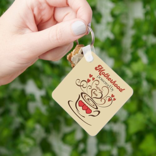 Vintage Motherhood Love and Coffee with Red Hearts Keychain