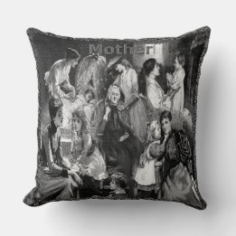 Vintage Mothers and Children Collage Gray Pattern Throw Pillow