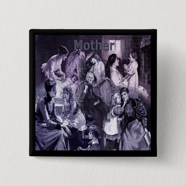 Vintage Mothers and Children Collage Mother's Day Button (Front)