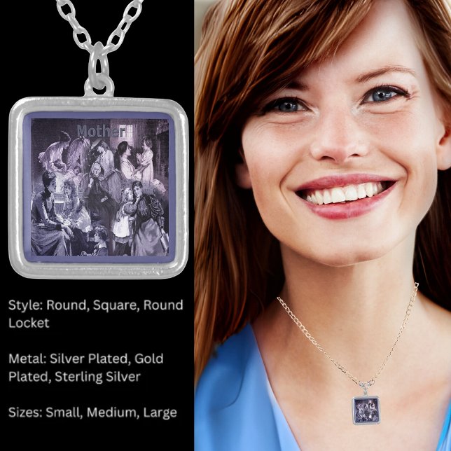 Vintage Mothers and Children Collage Silver Plated Necklace (Vintage Mothers and Children Collage Silver Plated Necklace)