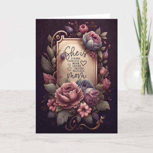Vintage Mothers Day Card with Flowers and Hearts
