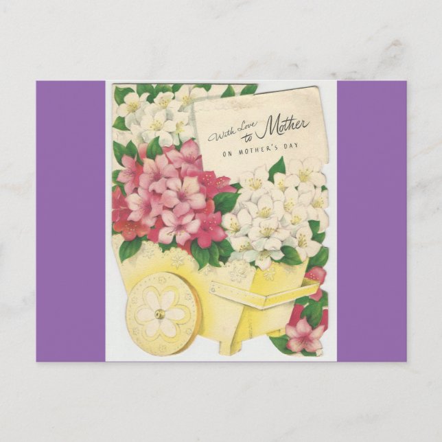 Vintage Mother's Day Cart Of Flowers Postcard (Front)