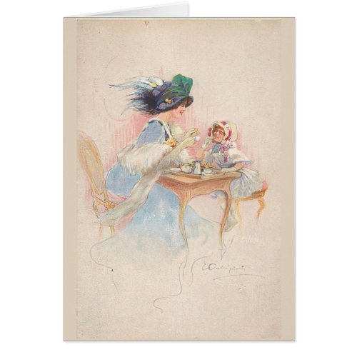 Vintage Mothers Day Mom and Child Having Tea