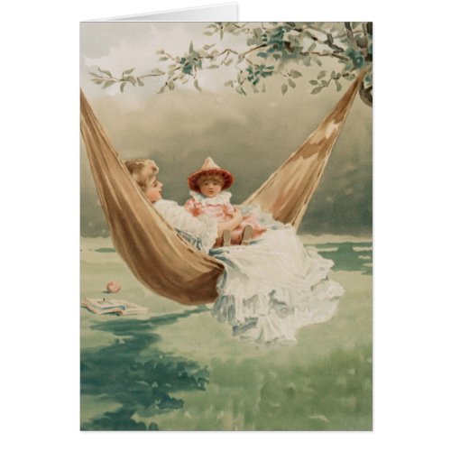 Vintage Mothers Day Mom and Child in Hammock 