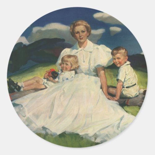 Vintage Mothers Day Mom with Children Classic Round Sticker