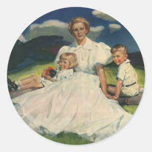 Vintage Mother's Day, Mom with Children Classic Round Sticker