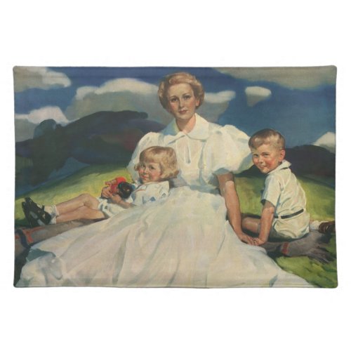 Vintage Mothers Day Mom with Children Cloth Placemat