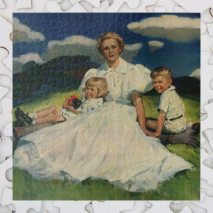 Vintage Mother's Day, Mom with Children Jigsaw Puzzle