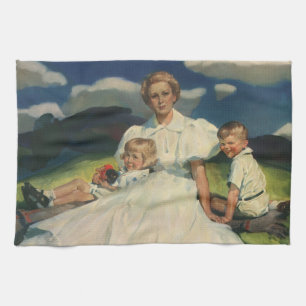 Vintage Mother's Day, Mom with Children Kitchen Towel