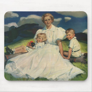 Vintage Mother's Day, Mom with Children Mouse Pad
