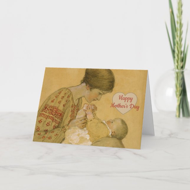 Vintage Mother's Day Mother-Baby Vignette Card (Front)