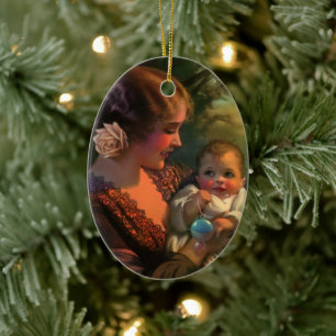 Vintage Mother's Day Portrait, Mom and Baby Ceramic Ornament