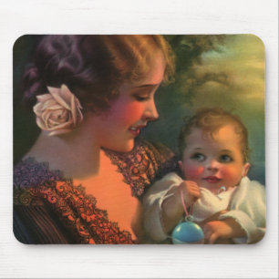 Vintage Mother's Day Portrait, Mom and Baby Mouse Pad