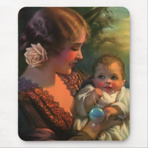 Vintage Mother's Day Portrait, Mom and Baby Mouse Pad