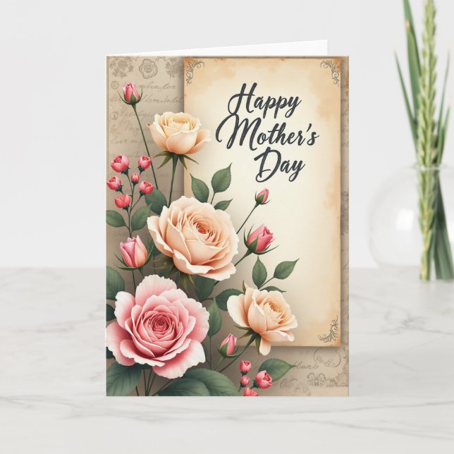 Vintage Mothers Day Roses Card (Front)