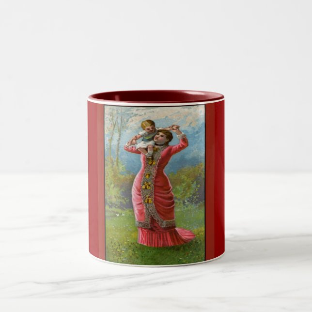 Vintage Mother's Day Sunny Hours Two-Tone Coffee Mug (Center)
