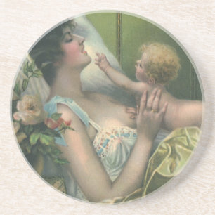Vintage Mother's Day, Victorian Mom with Baby Drink Coaster