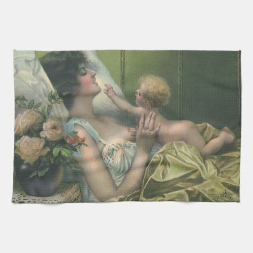 Vintage Mothers Day Victorian Mom with Baby Kitchen Towel