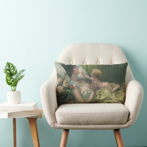 Vintage Mothers Day Victorian Mom with Baby Lumbar Pillow