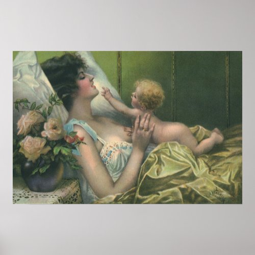 Vintage Mothers Day Victorian Mom with Baby Poster