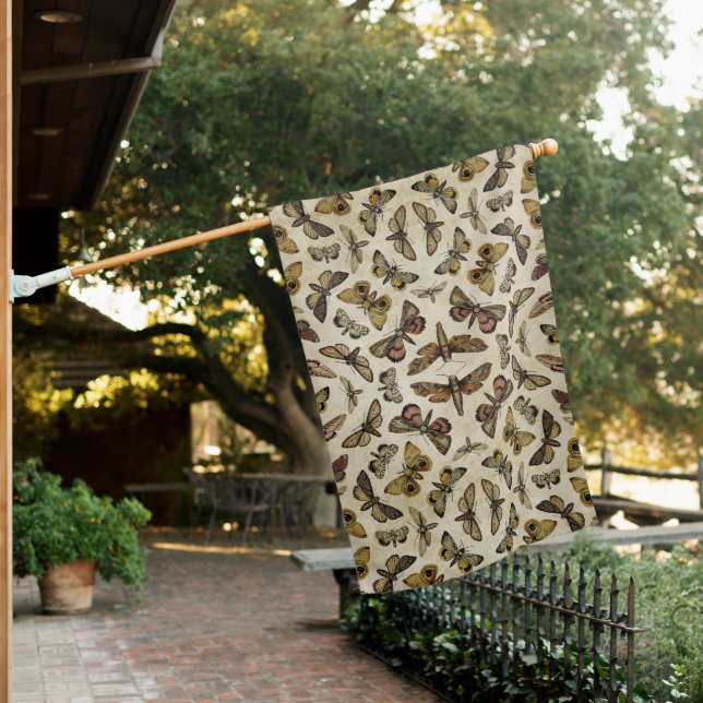 Vintage Moths House Flag (In SItu)