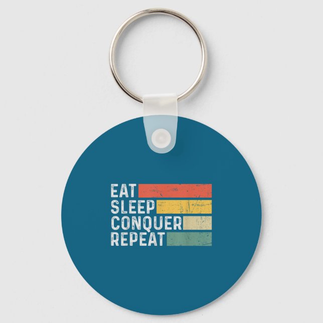 Vintage Motivational Funny Retro - Eat Sleep Conqu Keychain (Front)
