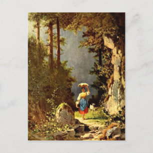Vintage-Motive Dairymaid with Goat Postcard