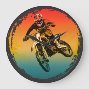 vintage motocross dirt bike rider motorcycle large clock